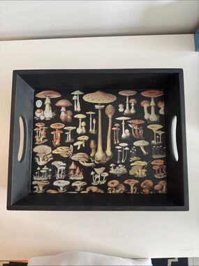 Botanical Mushroom Serving Tray in Black